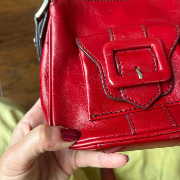 Kenneth Cole Red Leather Town Square Top Zip Shoulder Bag Buckle 90s Y2K - Picture 9 of 12